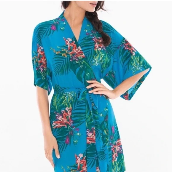 Soma 3 Piece PJ Set Size Medium Glamour Foliage Blue Sea NWT - Picture 10 of 11